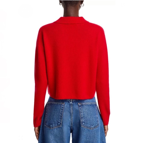 Luxurious 100% Cashmere Long Sleeve Polo Sweater By Aqua in Apple Red - Picture 4 of 6